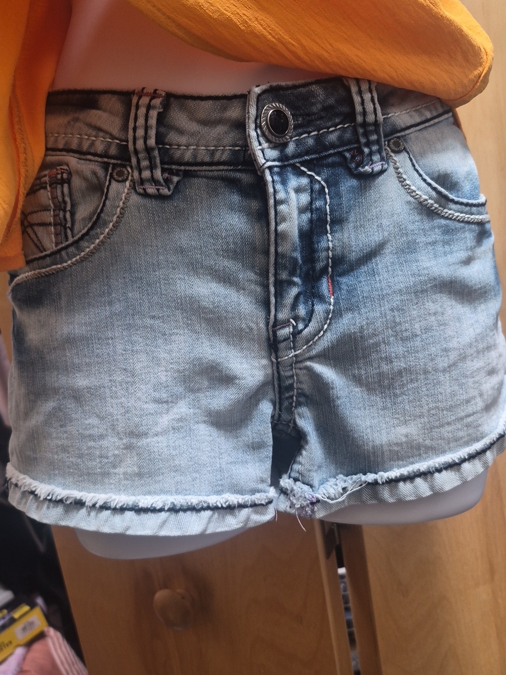 Hydraulic Light Blue Denim Jean Shorts with Frayed Hem